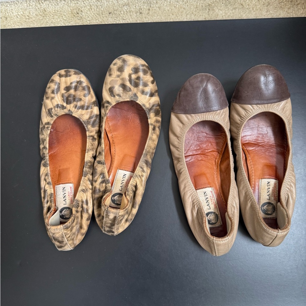 Lanvin Brown Tan Leopard Print Loafers and taupe colored with brown toes 361/2
